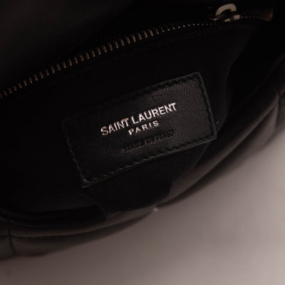 NEW Saint Laurent Lambskin Quilted Mini Loulou Puffer Monogram Chain Satchel Black