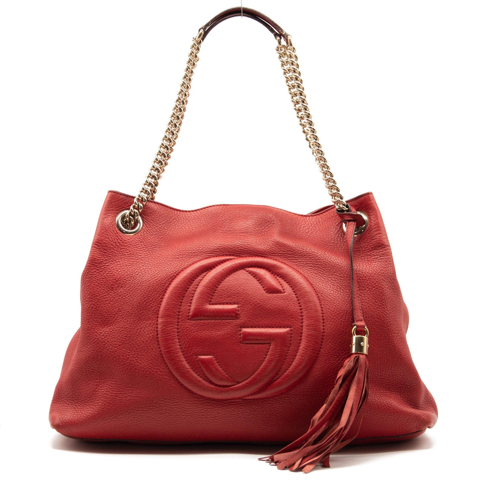Gucci Pebbled Calfskin Medium Soho Chain Shoulder Bag Red Tote