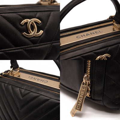 Chanel Lambskin Chevron Quilted Small Trendy CC Bowling Bag Black with Gold Hardware