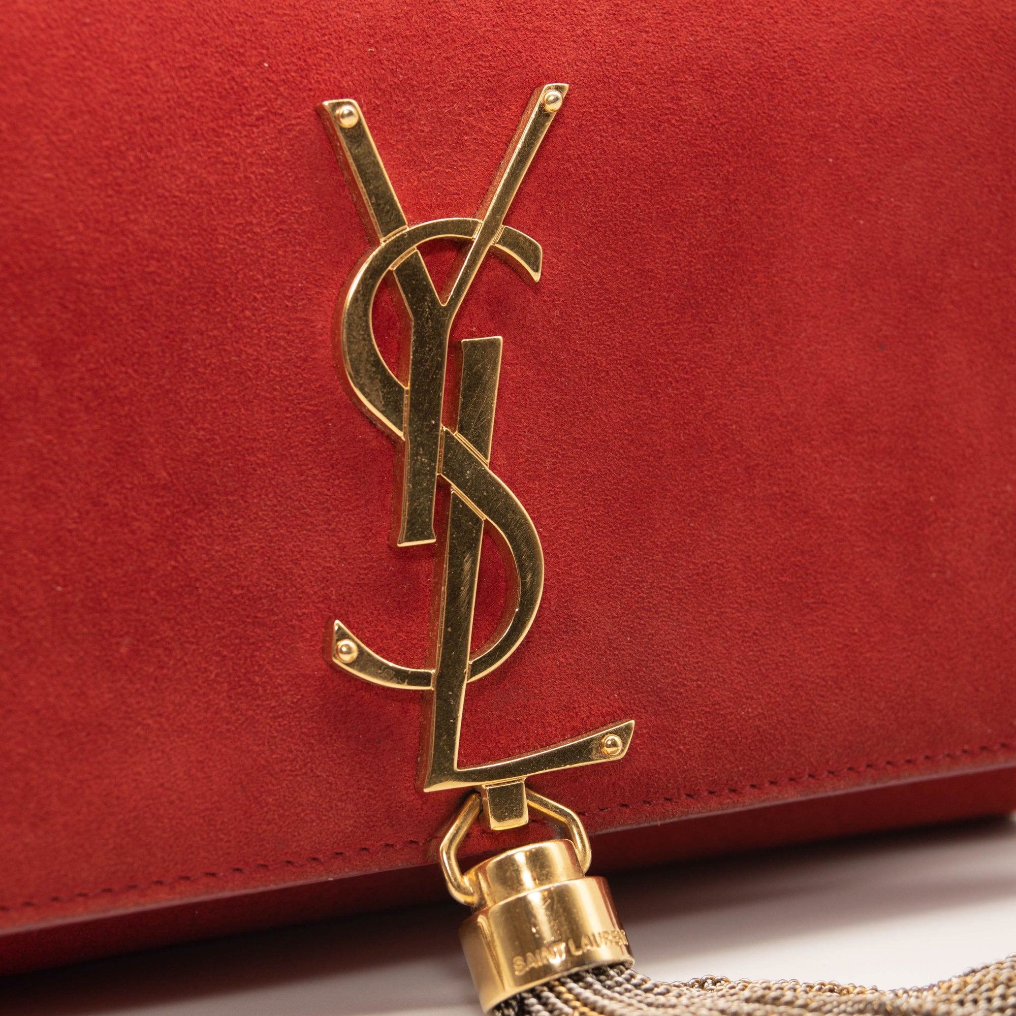 Saint Laurent Suede Small Classic Monogram Kate Tassel Satchel Red