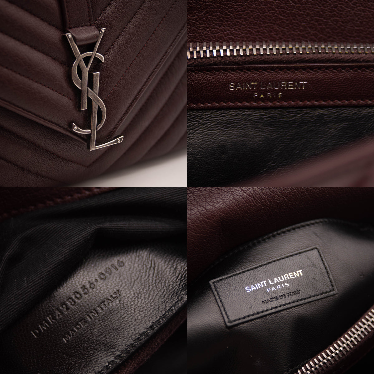 USED Saint Laurent Sheepskin Matelasse Chevron Monogram Medium College Bag Rouge Legion