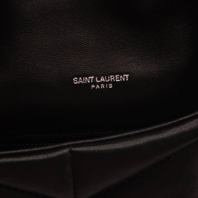 NEW Saint Laurent Lambskin Quilted Mini Loulou Puffer Monogram Chain Satchel Black