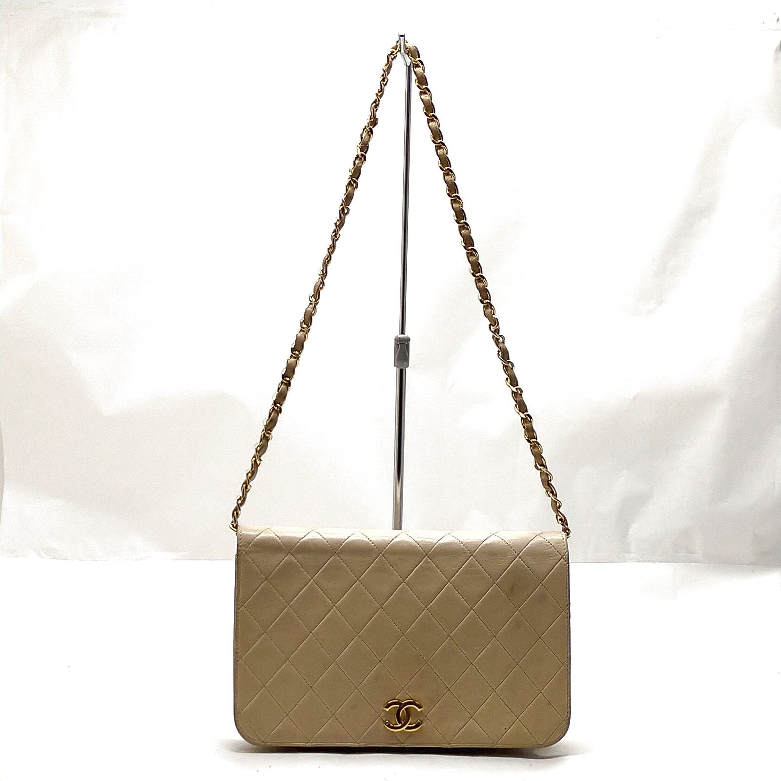 Chanel Shoulder Bag Beige Leather 152694