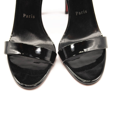 NEW Christian Louboutin Astrid Slingback Sandal EU 37.5 Black Patent Heels Pumps