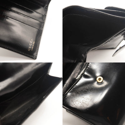 Gucci Vintage Leather French Purse Wallet Bifold Card Holder Black Patent