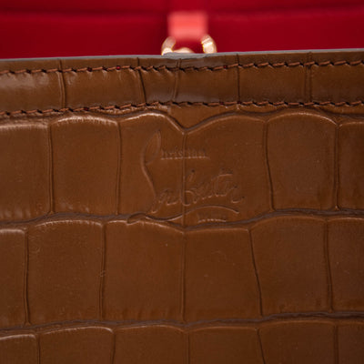 NEW Christian Louboutin Large Cabarock Croc Embossed Leather Tote Brown