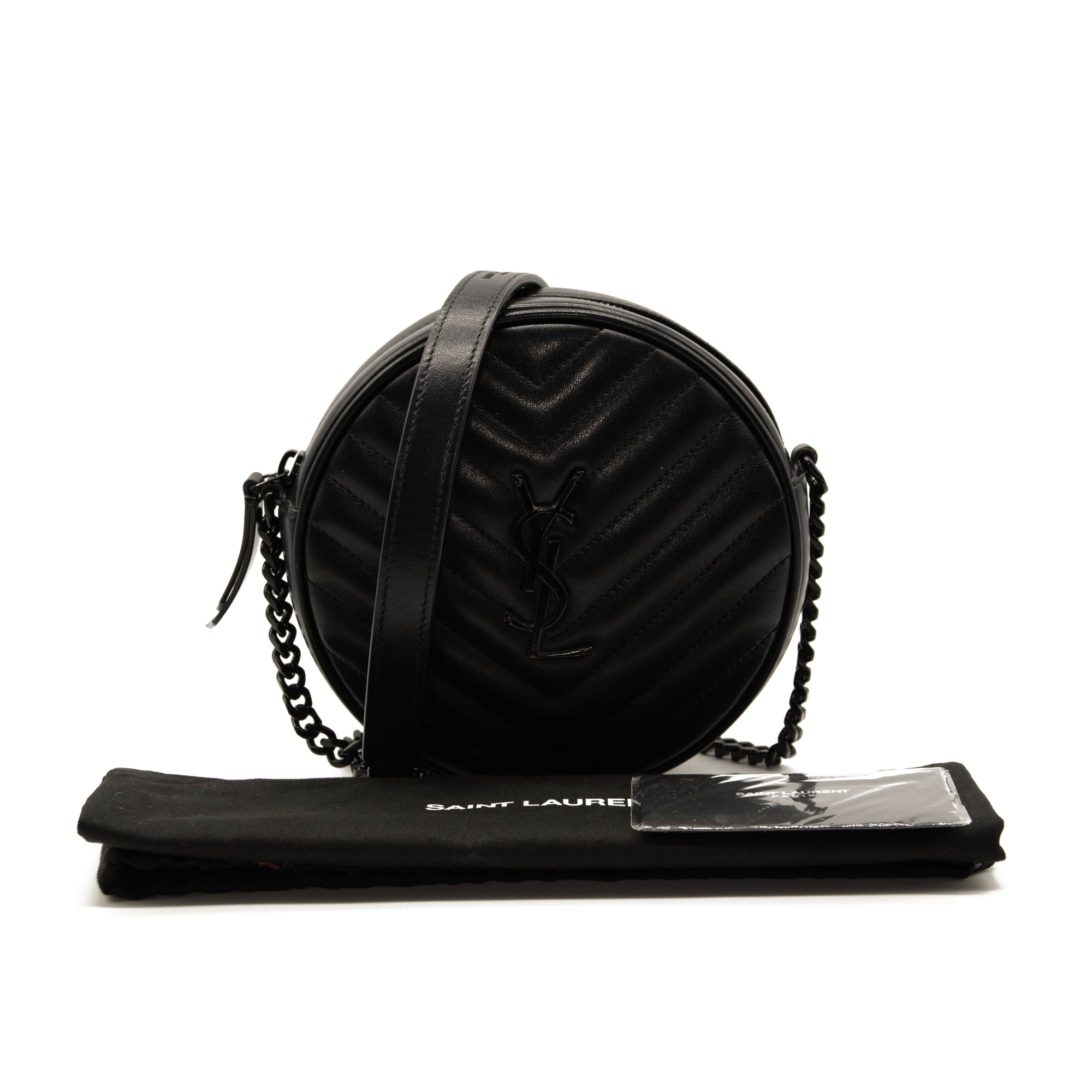 Saint Laurent Calfskin Matelasse Chevron Round Vinyle Camera Bag Black