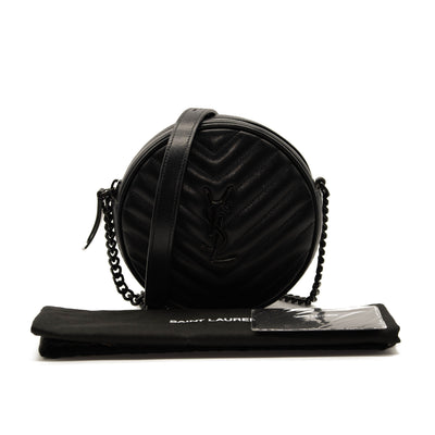 Saint Laurent Calfskin Matelasse Chevron Round Vinyle Camera Bag Black