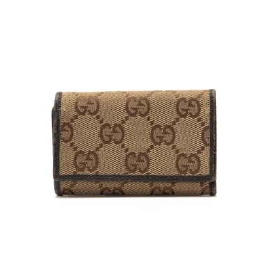 GUCCI Monogram 6 Key Holder Case Dark Brown GG Wallet Canvas Signature Logo