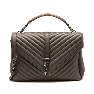Saint Laurent Sheepskin Matelasse Chevron Monogram Large College Satchel Dark Anthracite