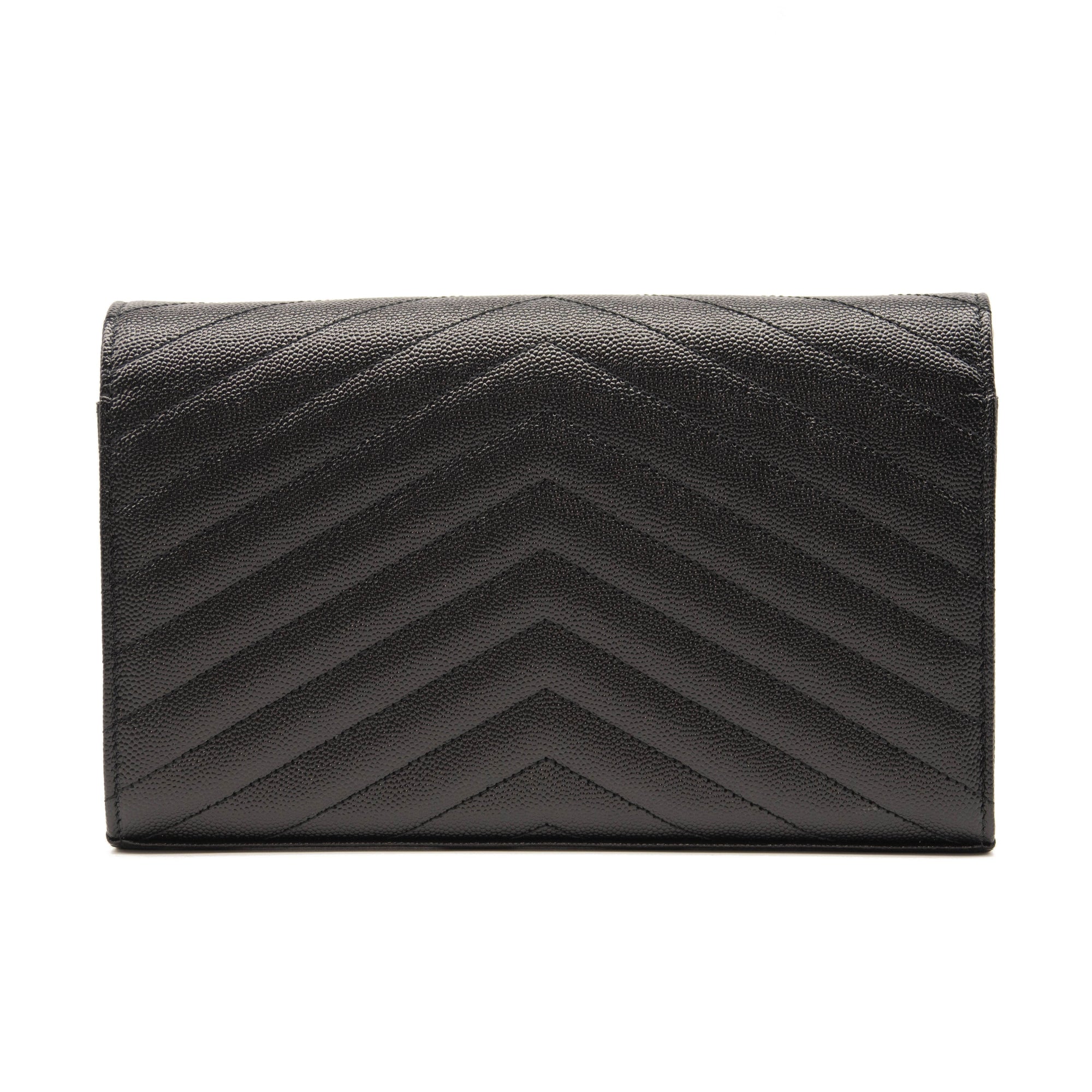 Saint Laurent Grain De Poudre Matelasse Chevron Monogram Chain Wallet Black