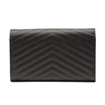 Saint Laurent Grain De Poudre Matelasse Chevron Monogram Chain Wallet Black