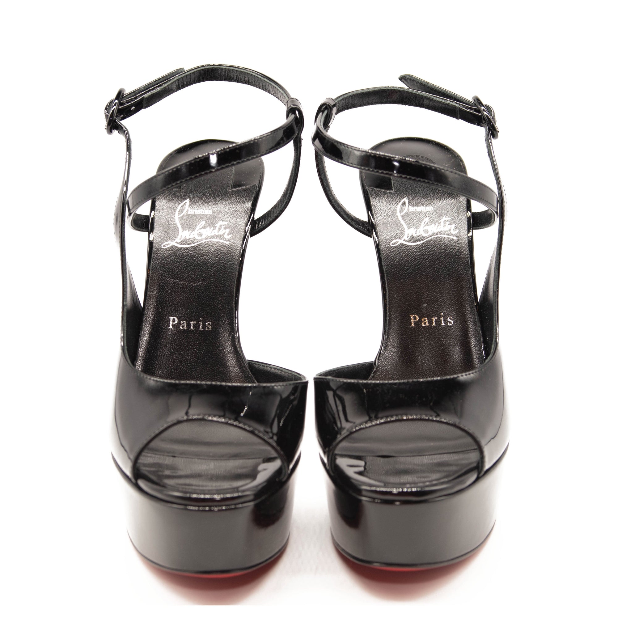 NEW Christian Louboutin So Jenlove Platform Sandal Black Patent EU 39.5