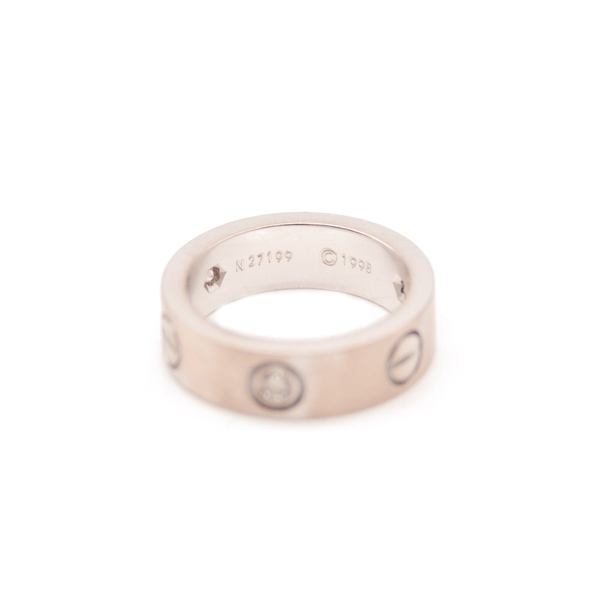 Cartier 18K White Gold 3 Diamond 5.5mm LOVE Ring 49 4.75