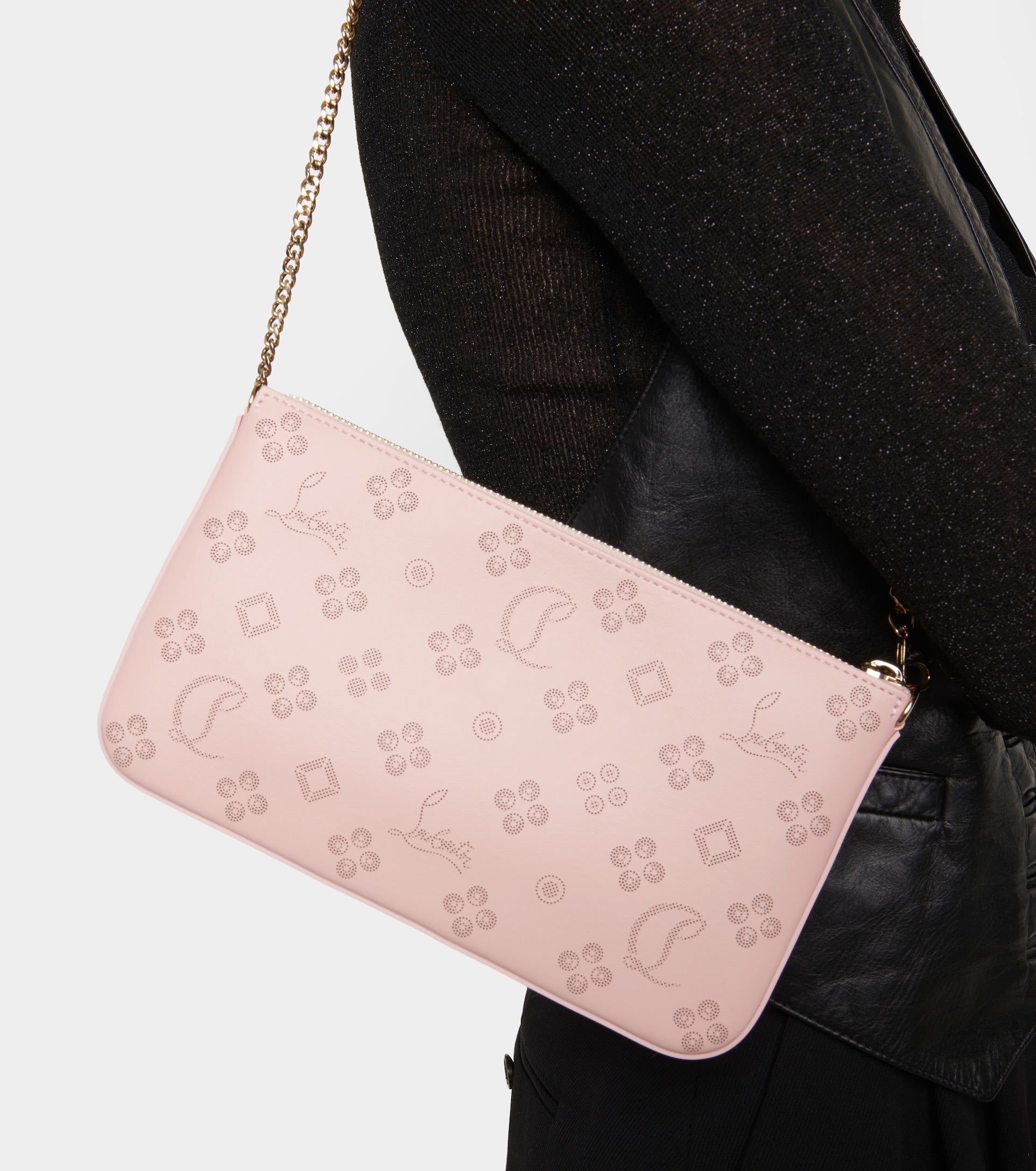 Christian Louboutin Loubila Loubinthesky Laser Perforated Leather Pouch Pink