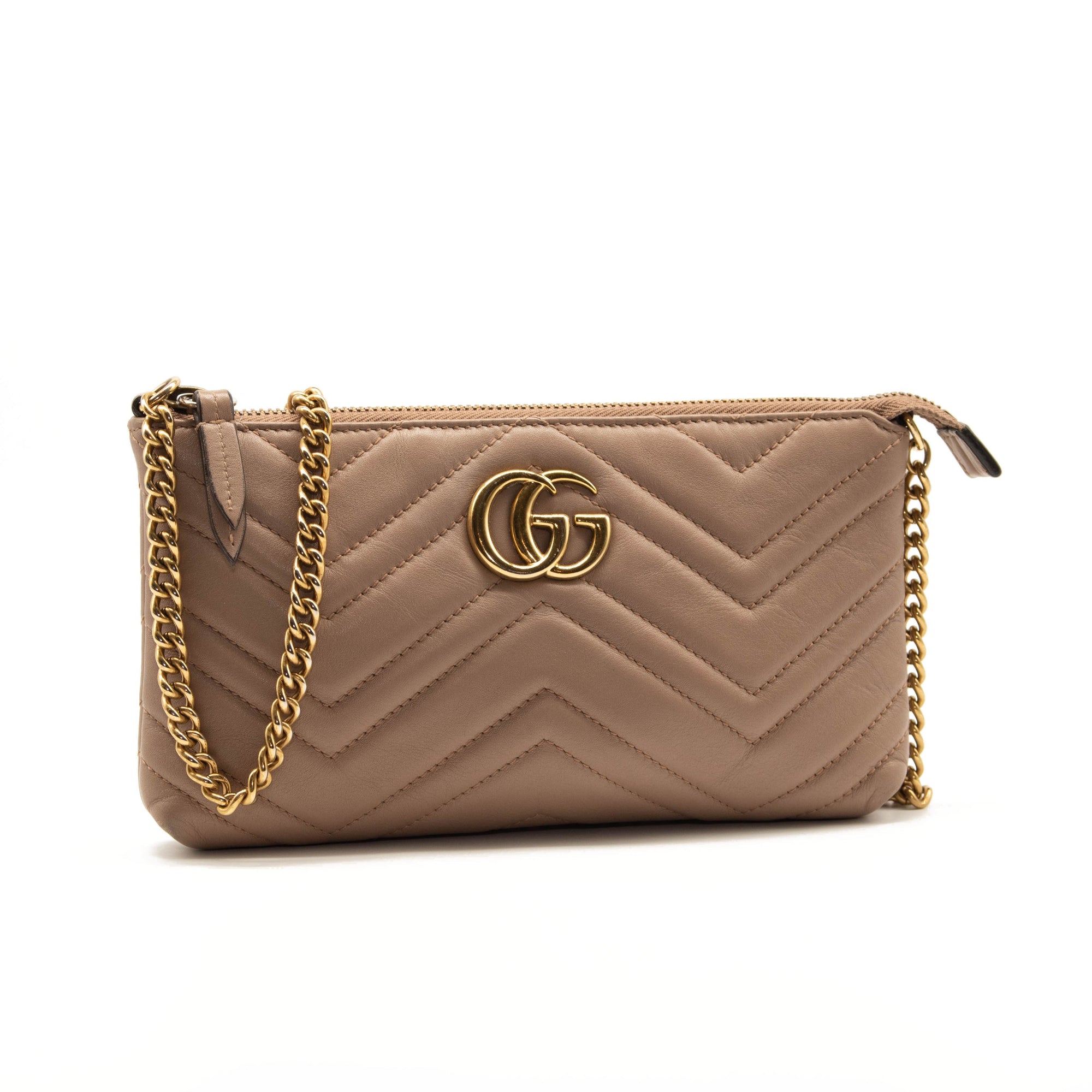 Gucci Calfskin Matelasse Mini GG Marmont Chain Bag Porcelain Rose