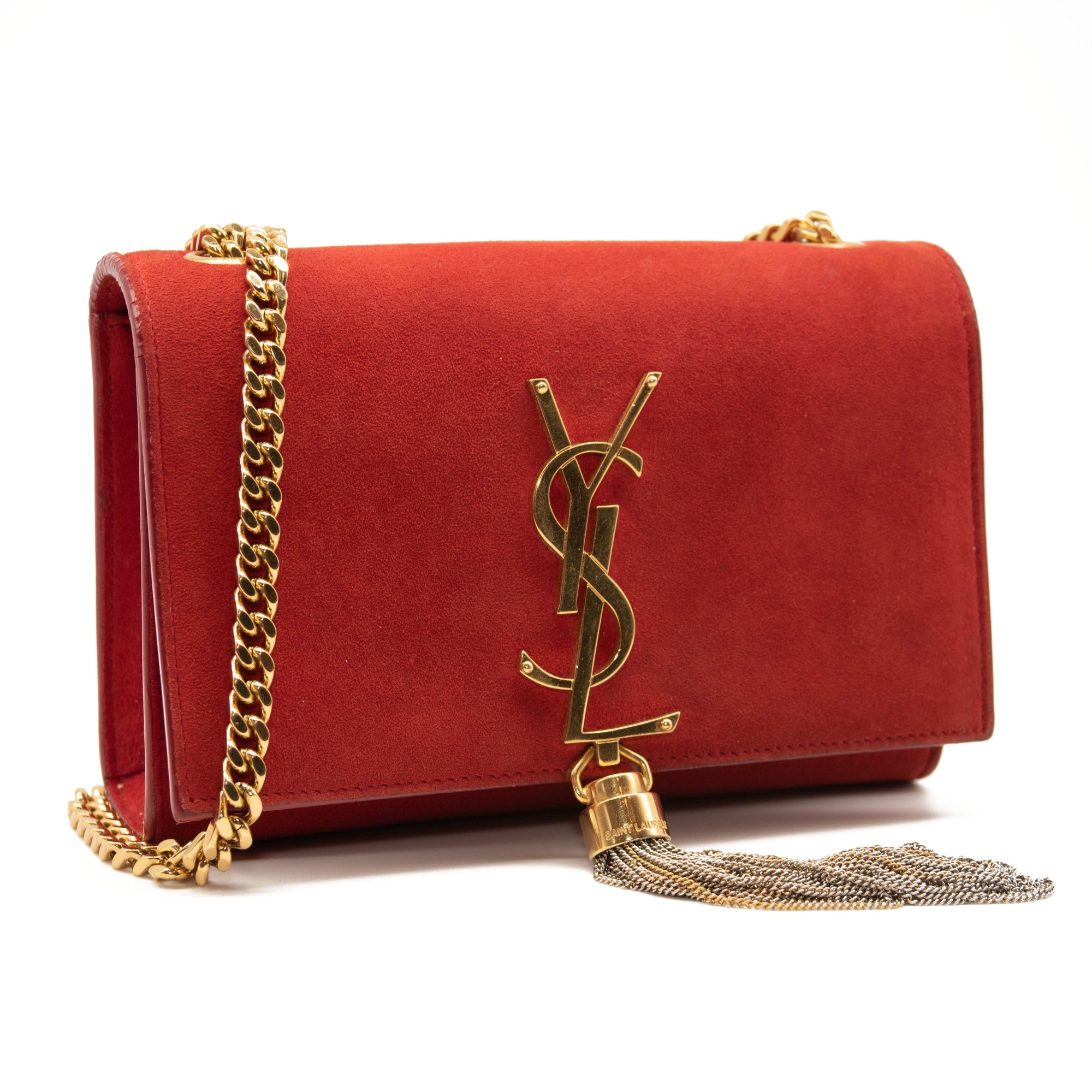 Saint Laurent Suede Small Classic Monogram Kate Tassel Satchel Red