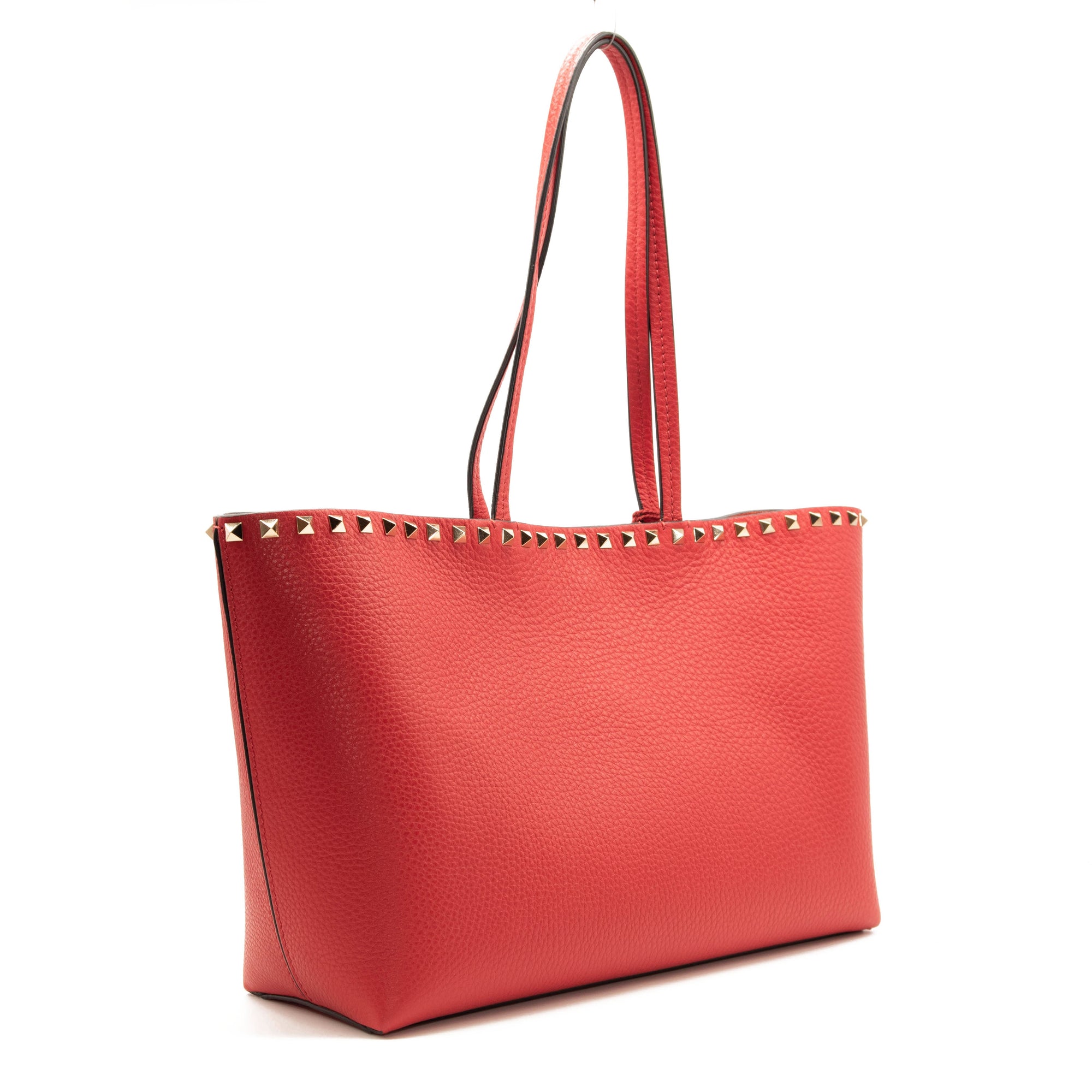 NEW Valentino Small Rockstud Leather Tote Red Studded Spike