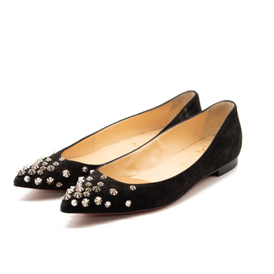 Christian Louboutin Drama Studded Suede Ballet Flats In Black 39