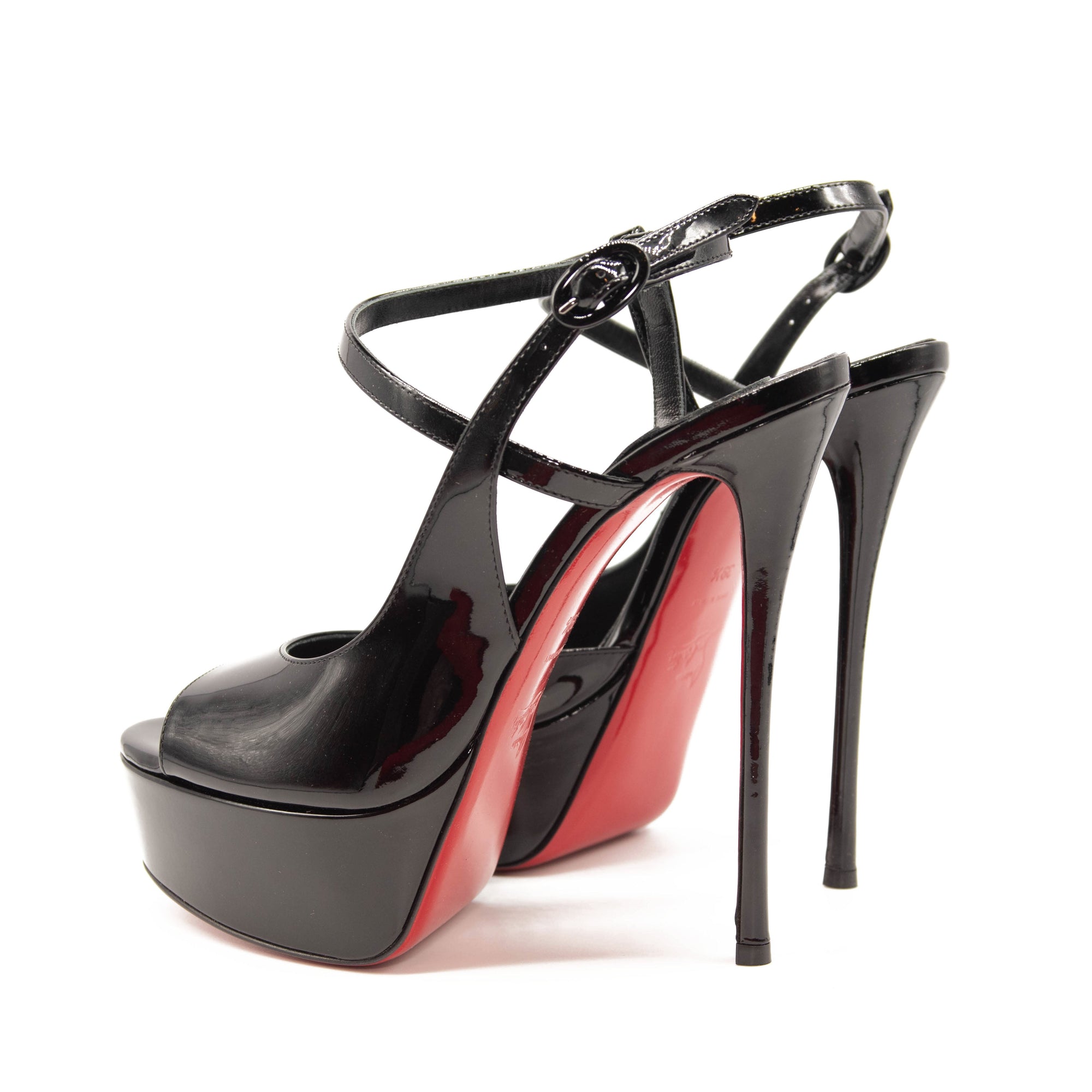 NEW Christian Louboutin So Jenlove Platform Sandal Black Patent EU 39.5