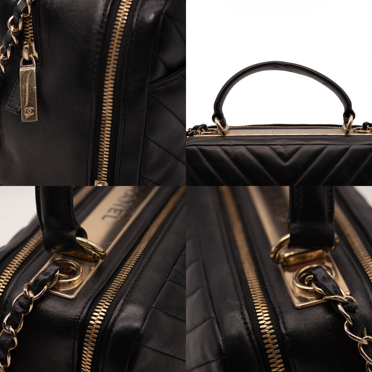 Chanel Lambskin Chevron Quilted Small Trendy CC Bowling Bag Black with Gold Hardware