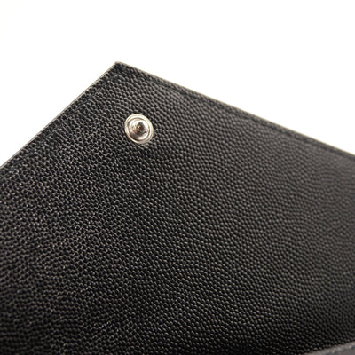 Saint Laurent Grain De Poudre Matelasse Chevron Monogram Chain Wallet Black