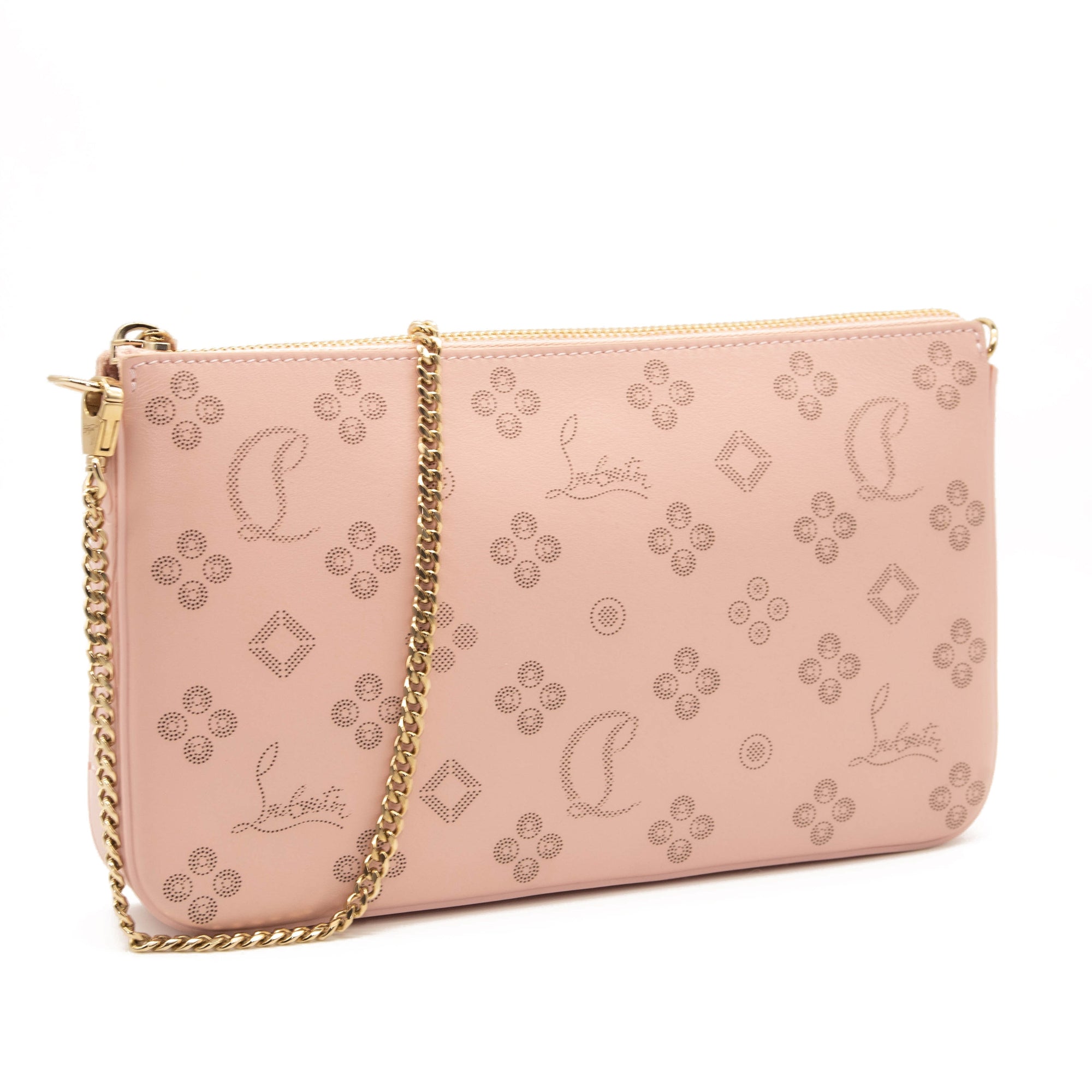 Christian Louboutin Loubila Loubinthesky Laser Perforated Leather Pouch Pink