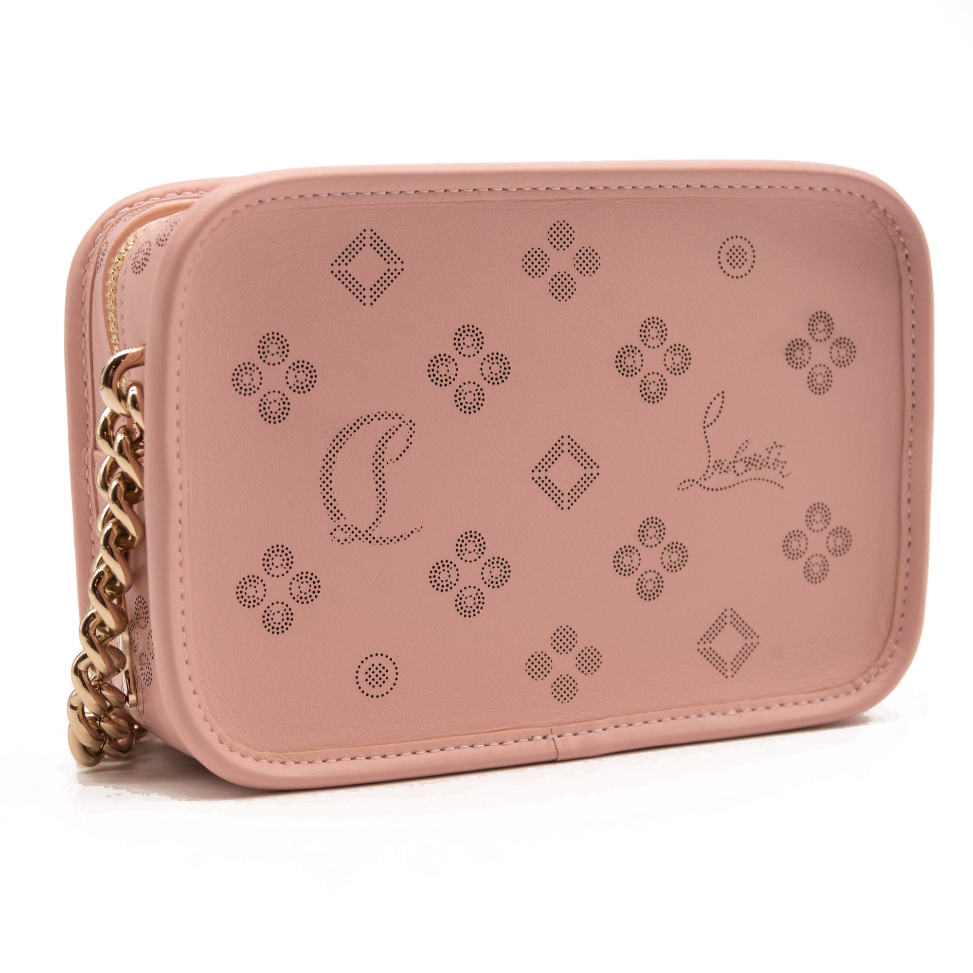 NEW Christian Louboutin Radioloubi Small Leather Crossbody Bag Pink Perforated