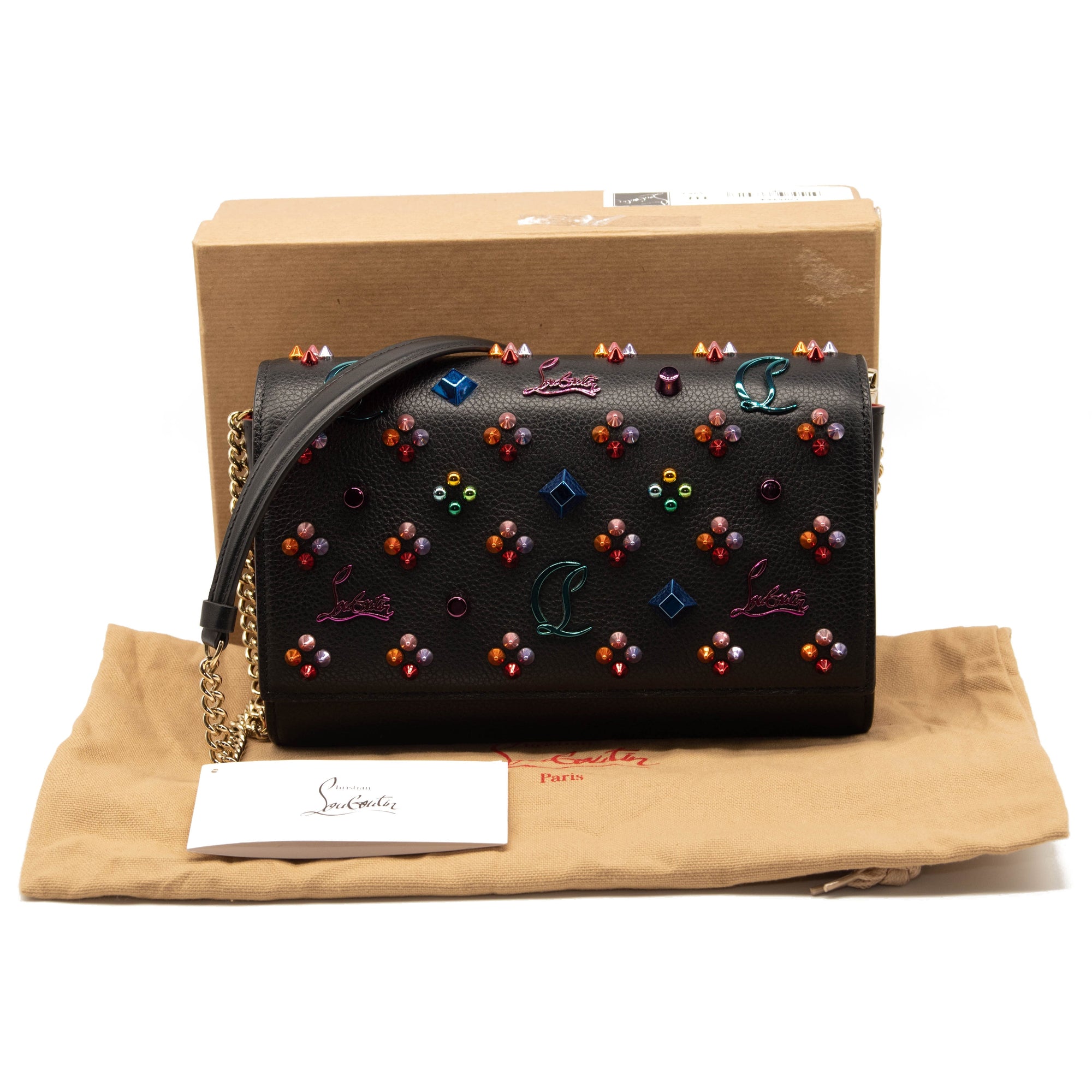 Christian Louboutin Paloma LoubintheSky Leather Clutch Bag Black Chain Crossbody