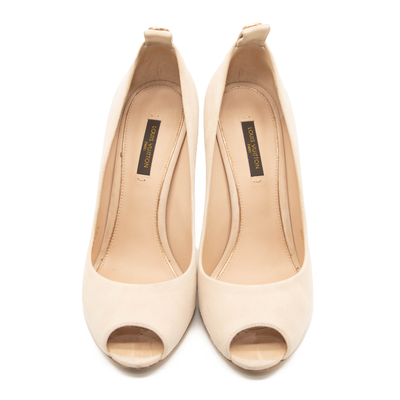 Louis Vuitton Peep Toe Suede Pumps Eyeline 37.5 Gold Heel