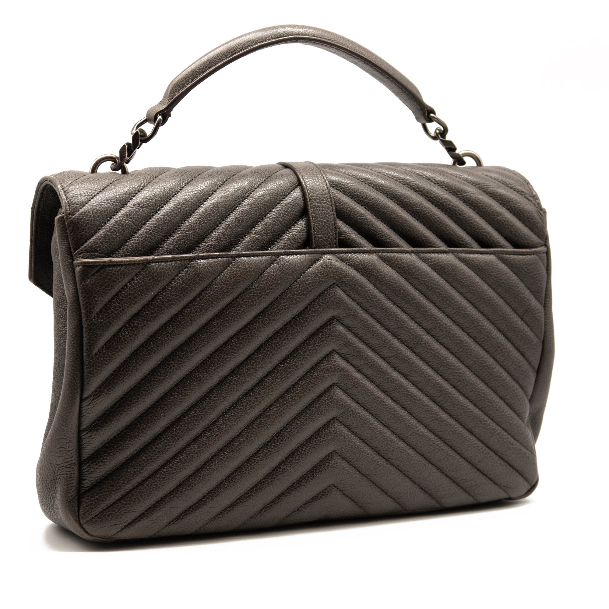 Saint Laurent Sheepskin Matelasse Chevron Monogram Large College Satchel Dark Anthracite