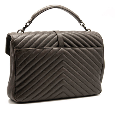 Saint Laurent Sheepskin Matelasse Chevron Monogram Large College Satchel Dark Anthracite