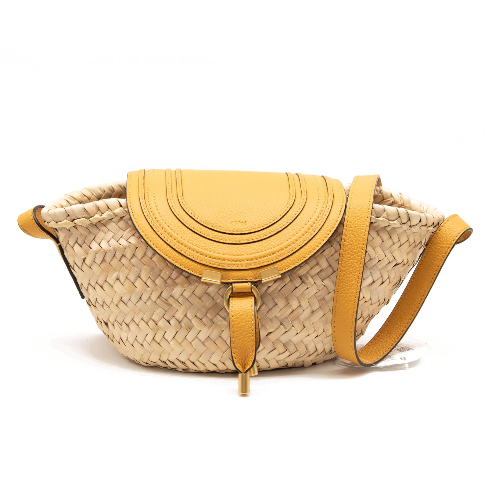 Chloe Marcie Leather & Raffia Crossbody Bag SUNFLOWER YELLOW