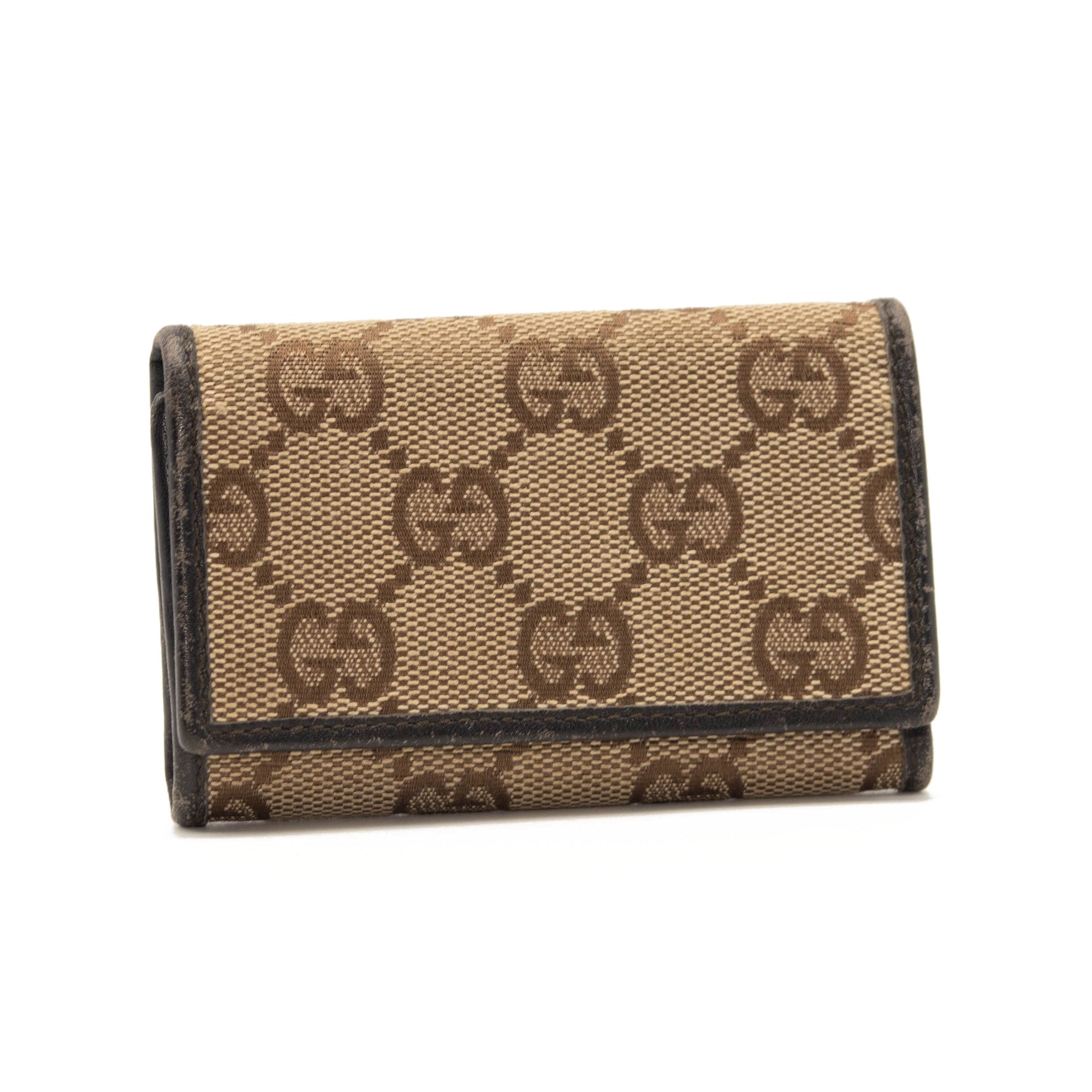 GUCCI Monogram 6 Key Holder Case Dark Brown GG Wallet Canvas Signature Logo