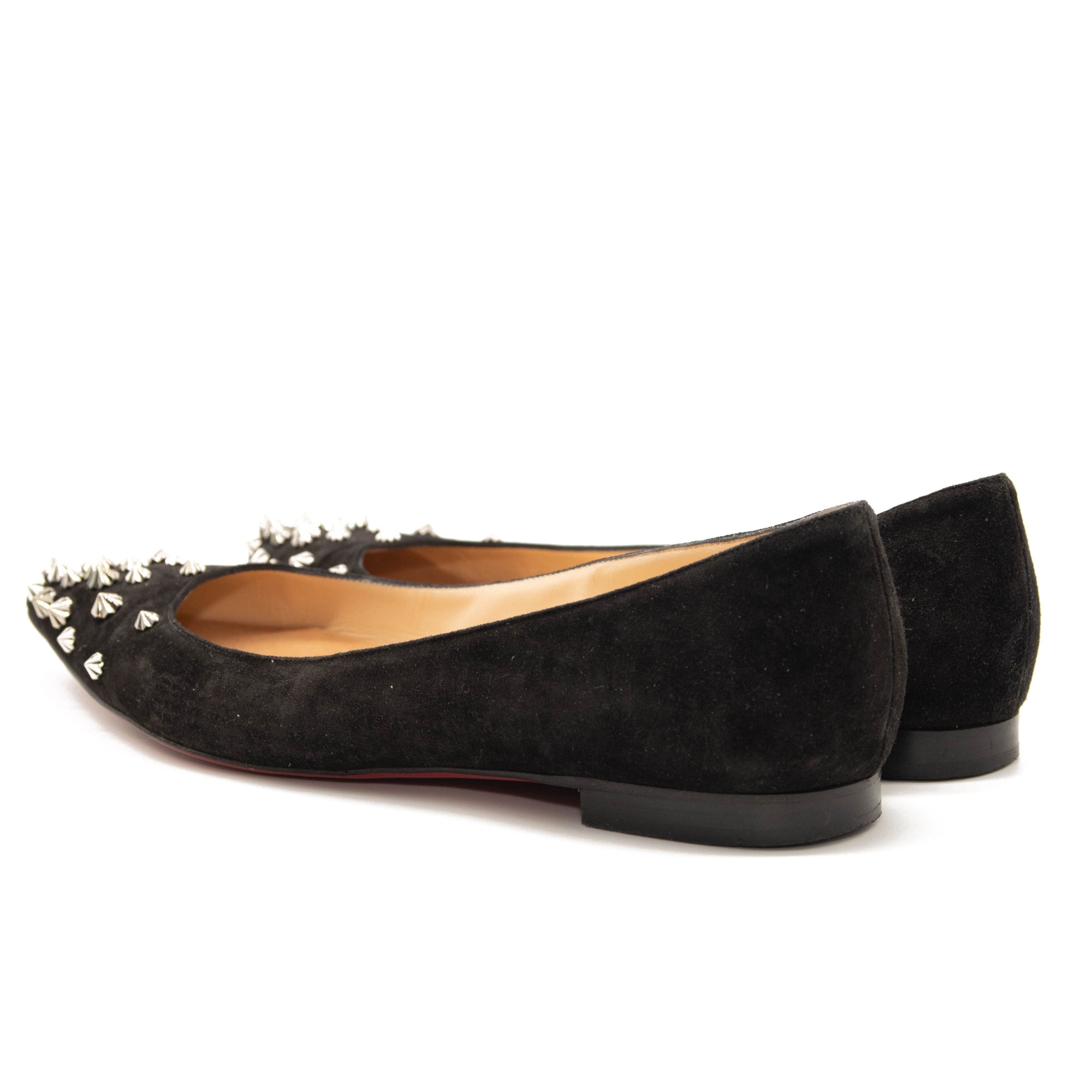 Christian Louboutin Drama Studded Suede Ballet Flats In Black 39