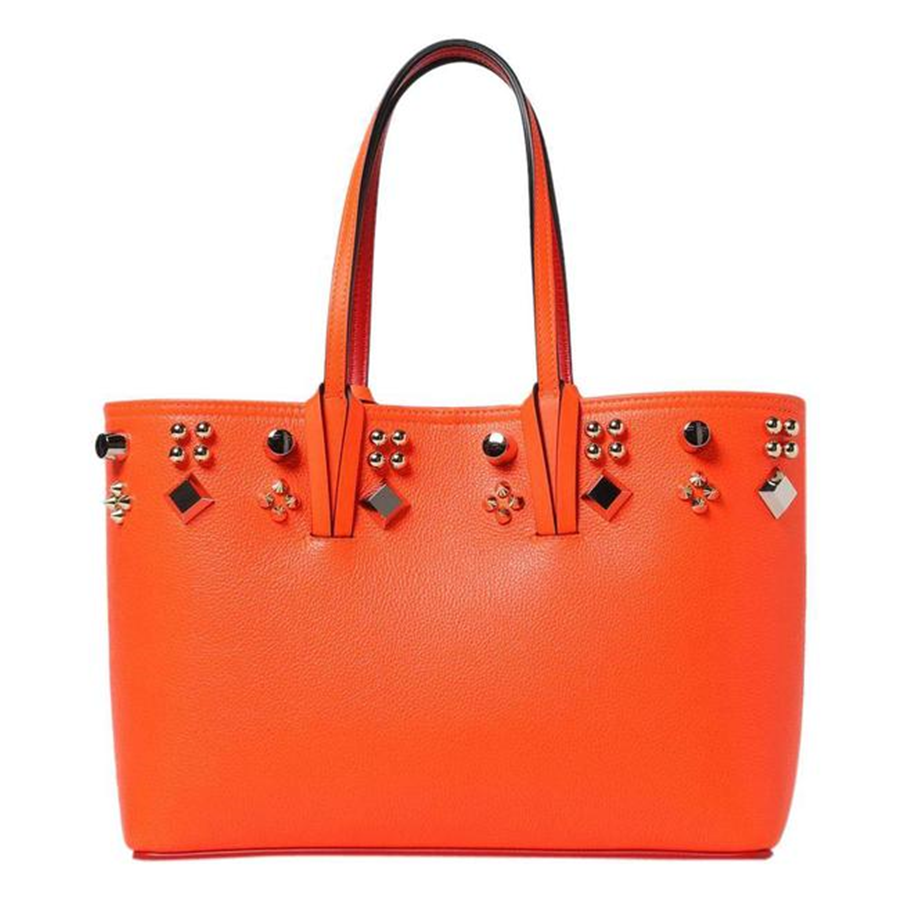 NEW Christian Louboutin Small Cabata Studded Orange Leather Tote