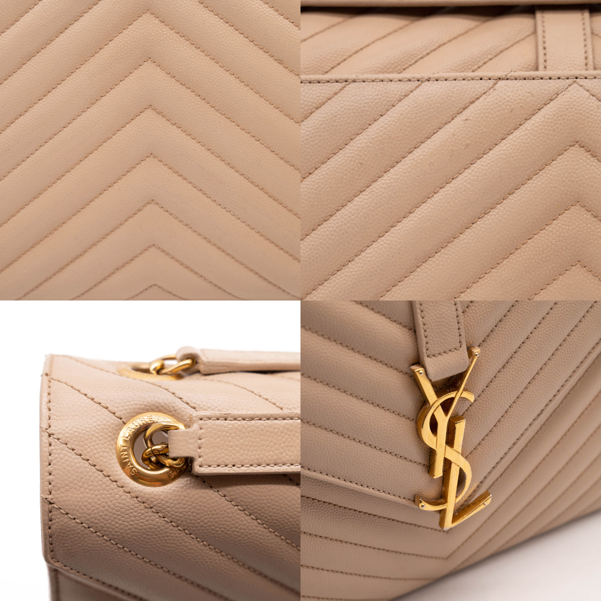 Saint Laurent Grain De Poudre Matelasse Chevron Large Monogram Satchel Dark Beige