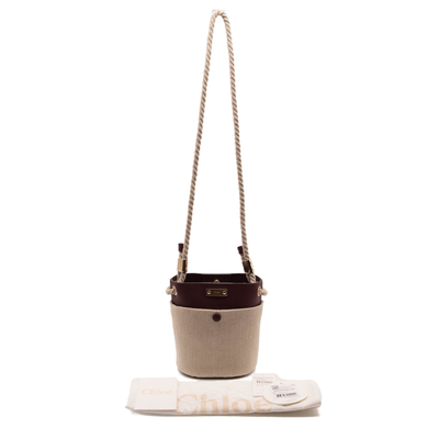 NEW Chloe Key Small Linen & Leather Bucket Bag
