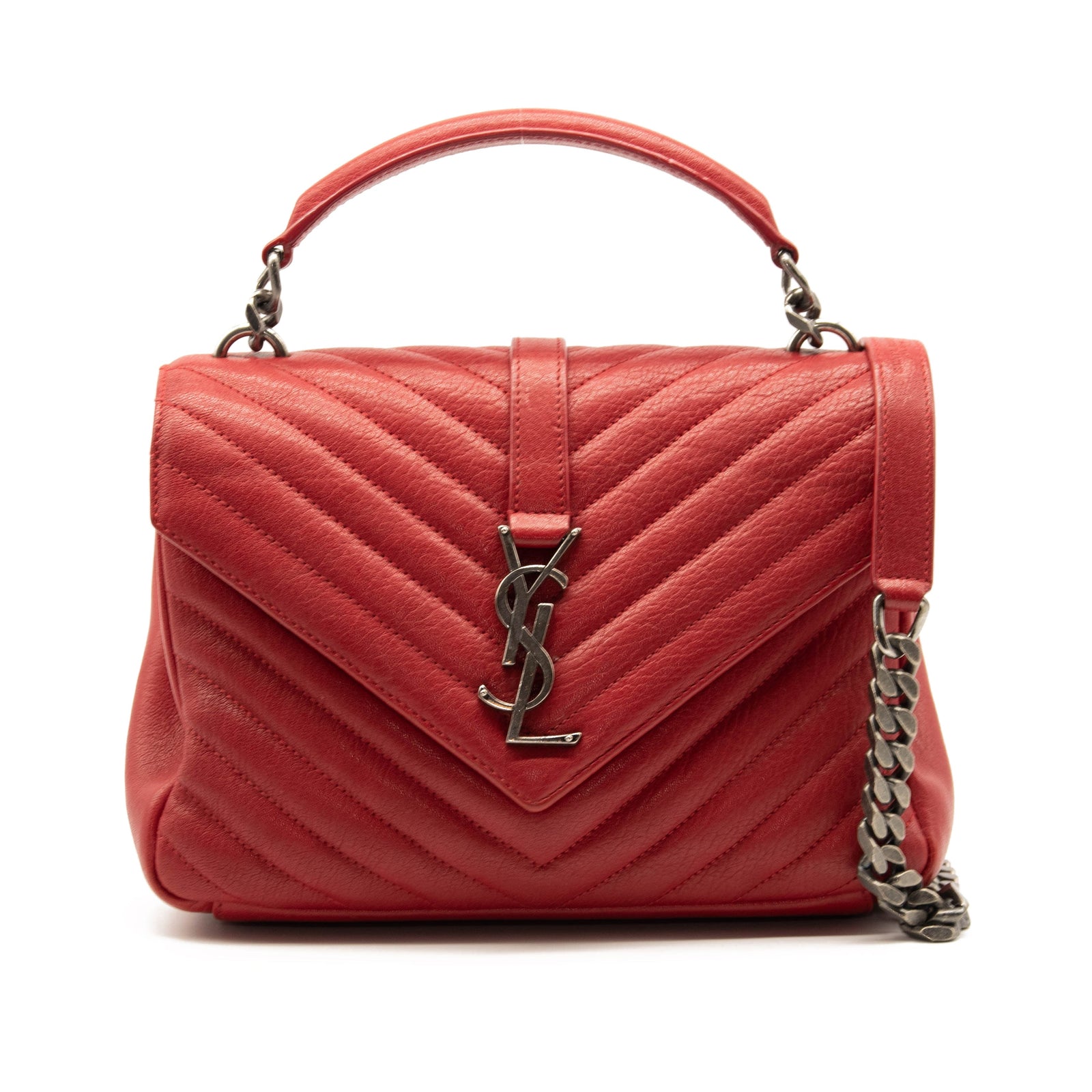SAINT LAURENT Sheepskin Matelasse Chevron Medium Monogram Chain Bag Red