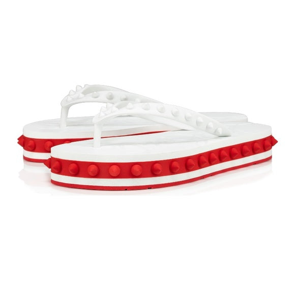 NEW Christian Louboutin Loubi Stud Platform Flip Flop white red sandal 39
