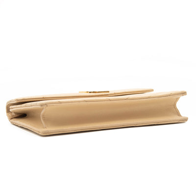 SAINT LAURENT Grain De Poudre Matelasse Chevron Monogram Envelope Chain Wallet Beige