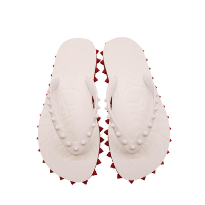 NEW Christian Louboutin Loubi Stud Platform Flip Flop white red sandal 39