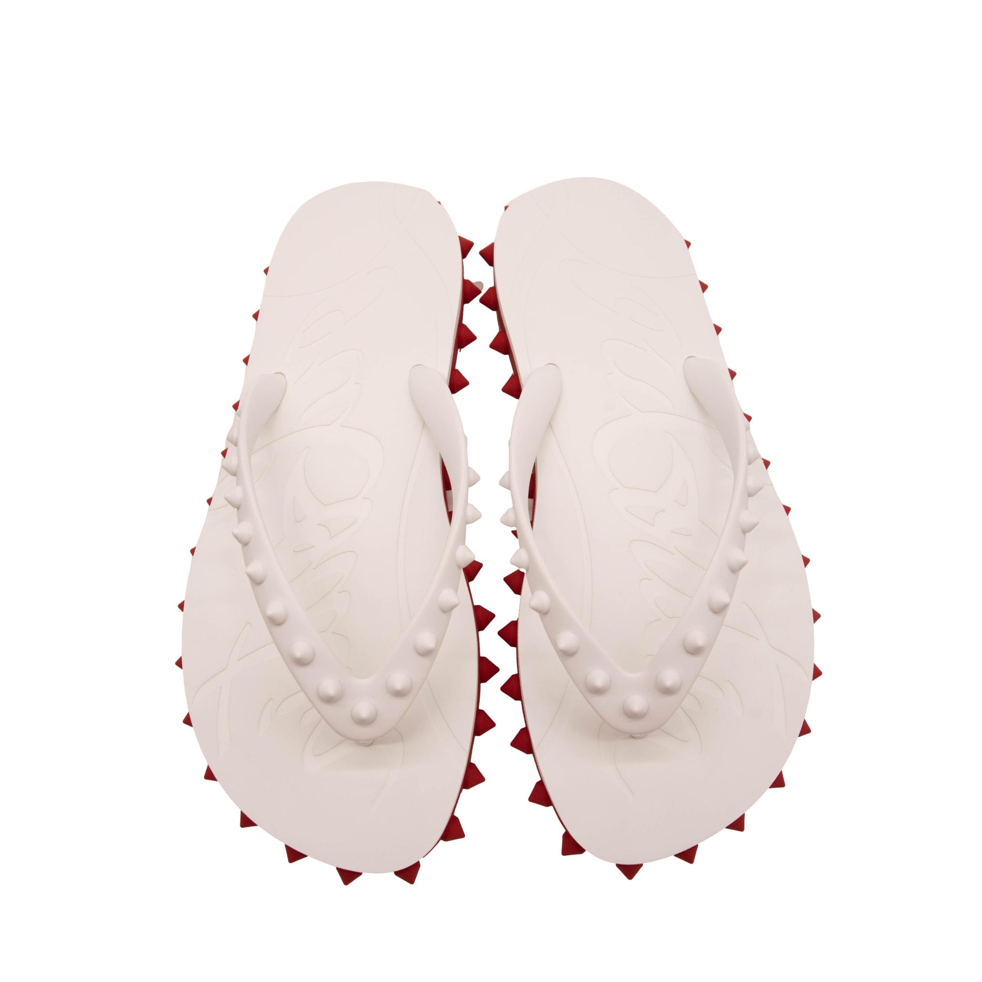 NEW Christian Louboutin Loubi Stud Platform Flip Flop white red sandal 40