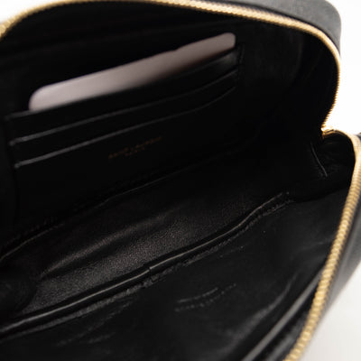 Saint Laurent Grain De Poudre Matelasse Monogram Mini Lou Camera Bag Black