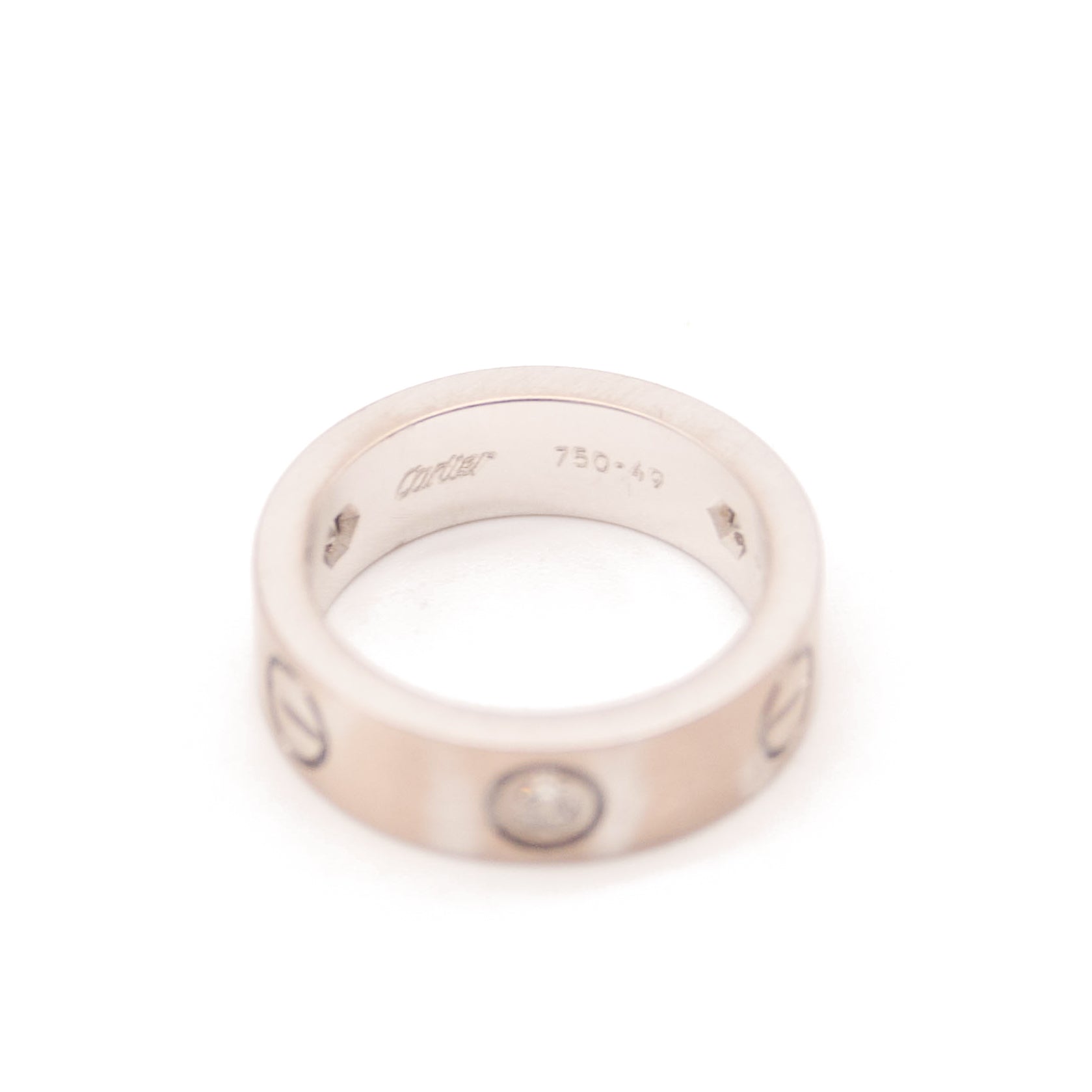 Cartier 18K White Gold 3 Diamond 5.5mm LOVE Ring 49 4.75
