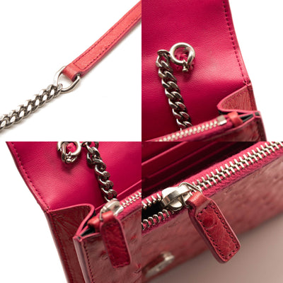 Saint Laurent Ostrich Embossed Kate Monogram Tassel Chain Wallet Pink