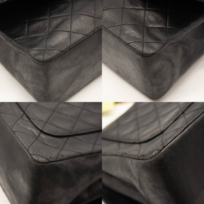 Chanel Vintage Large Quilted Flap Bag Black Gold Shoulder Bag Crossbody