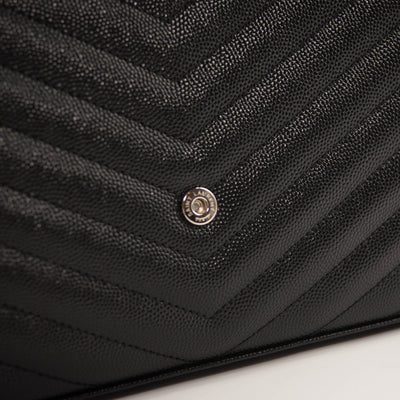 Saint Laurent Grain De Poudre Matelasse Chevron Monogram Chain Wallet Black