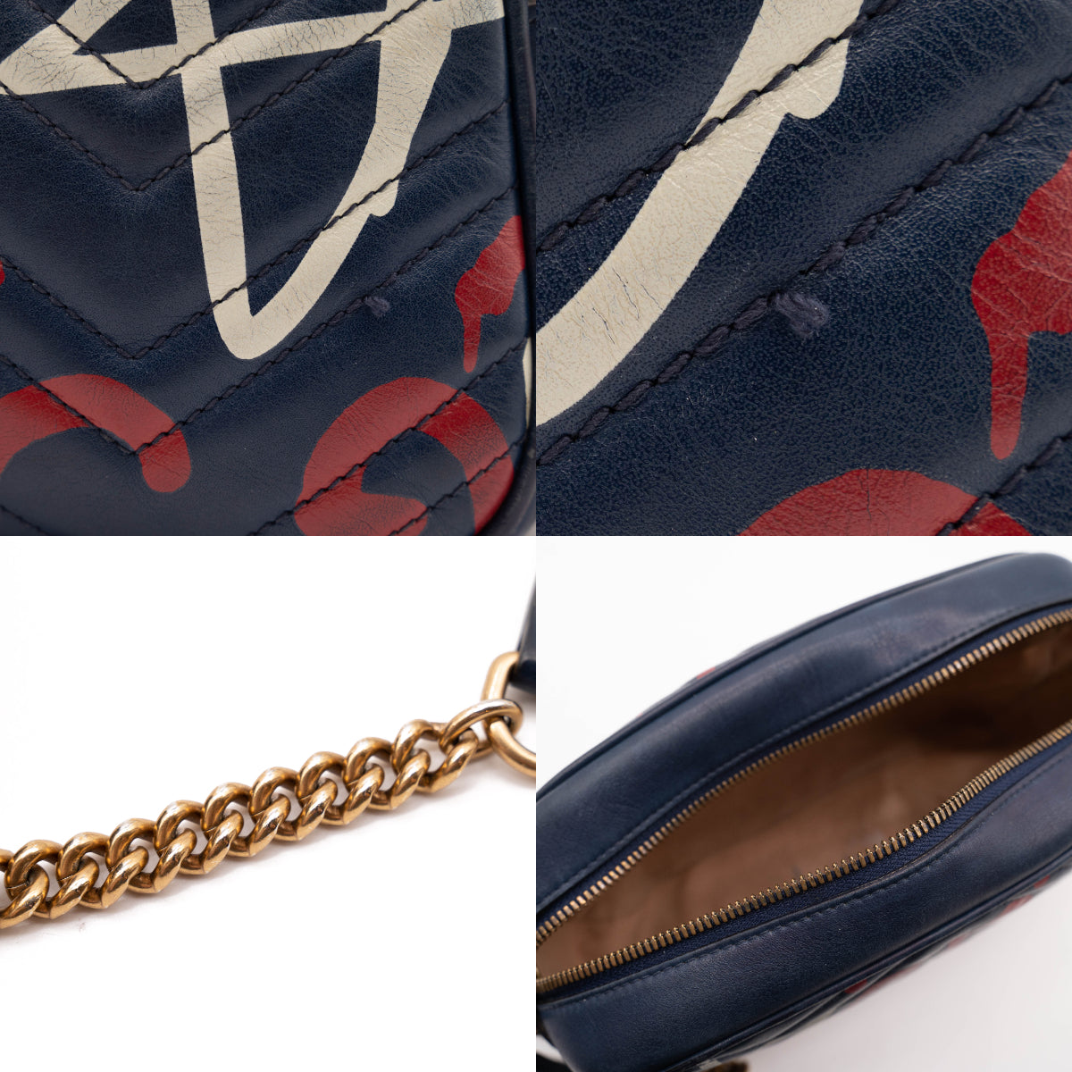Gucci Marmont Calfskin Matelasse Gucci ghost Chain Blue Leather Shoulder Bag