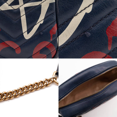 Gucci Marmont Calfskin Matelasse Gucci ghost Chain Blue Leather Shoulder Bag
